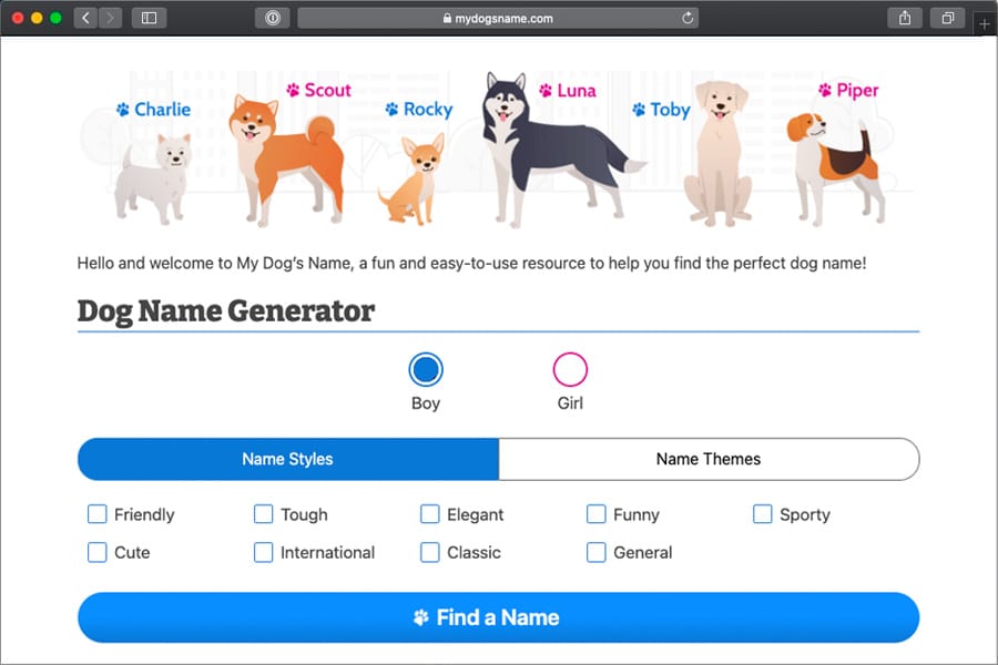 dog name search