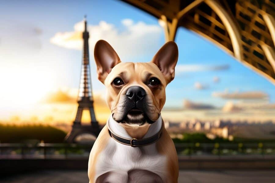French Bulldog by the Eiffel Tower