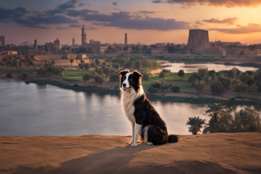 Border Collie by the Nile river