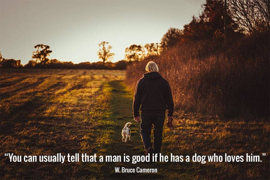 Dog quotes - puppy walking - you can usually tell that a man is good if he has a dog who loves him