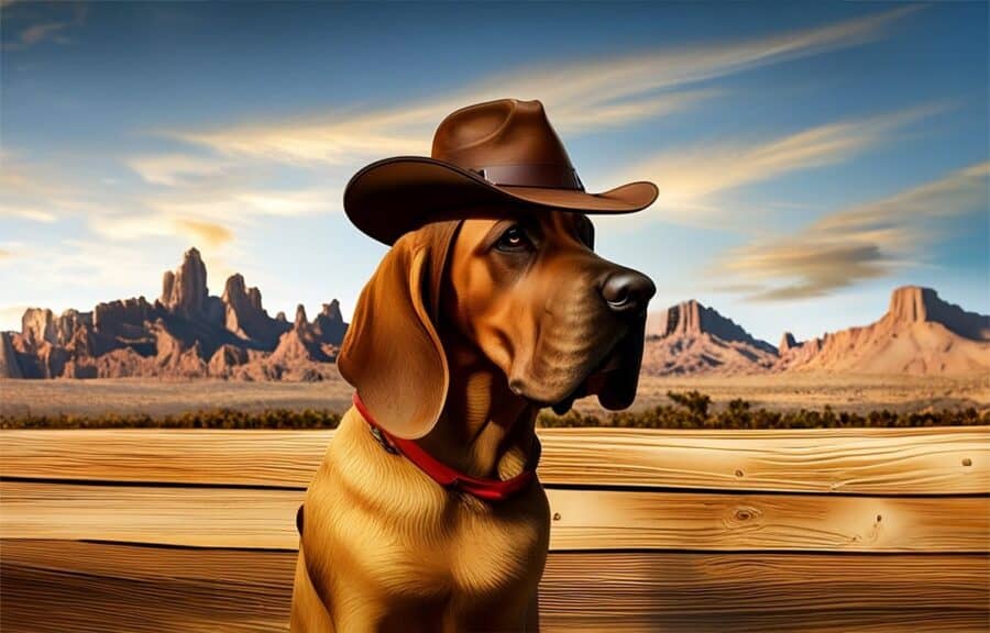 bloodhound with cowboy hat