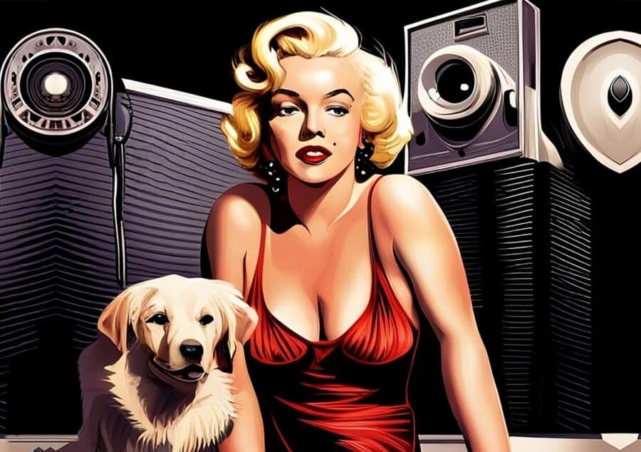 Marilyn Monroe and yellow dog illustration