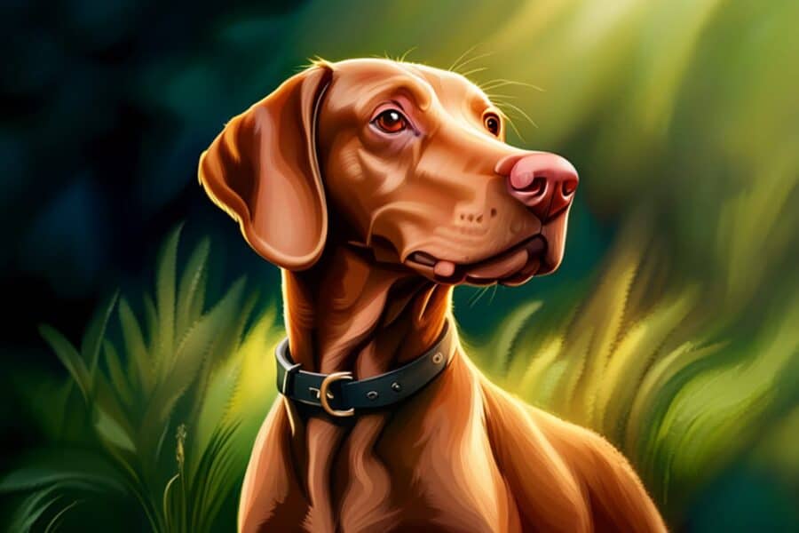 Vizsla illustration on green background