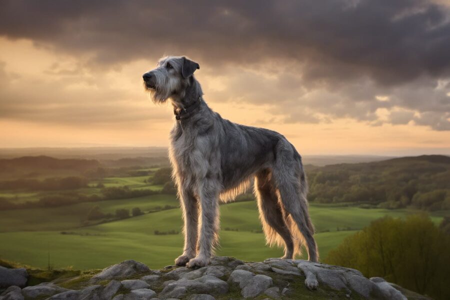 Irish Wolfhound standing on hill