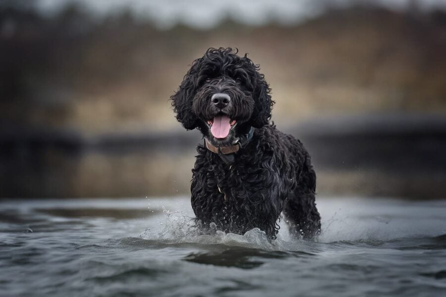 Portuguese water dog in lake