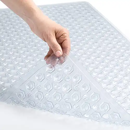 The Original Gorilla Grip Patented Shower and Bathtub Mat, 35x16, Long Floor Mats with Suction Cups and Drainage Holes, Machine Washable and Soft on Feet, Bathroom and Spa Accessories, Clear