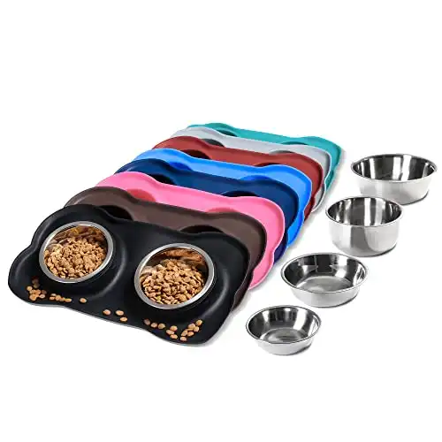 Hubulk Pet Dog Bowls 2 Stainless Steel Dog Bowl with No Spill Non-Skid Silicone Mat