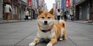 shiba in asian city